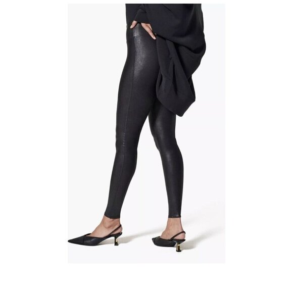 SPANX Womens Faux Leather Wide Waistband Leggings Pants Sz M - Picture 3 of 16